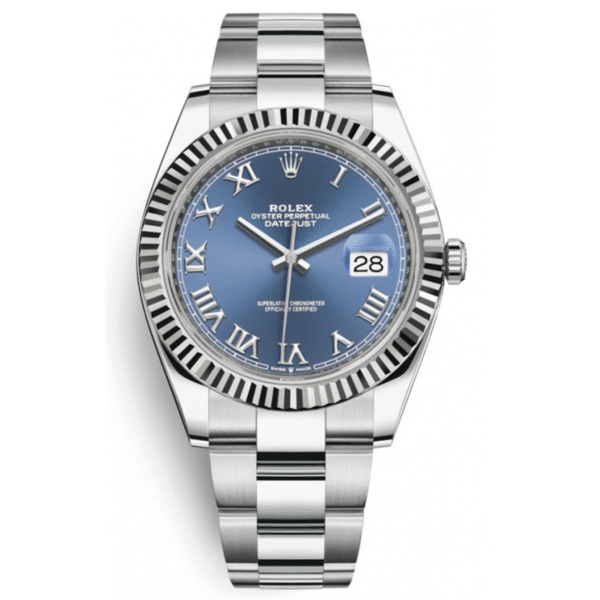 Rolex Datejust 41mm Azzurro Blue Roman Numeral Dial Fluted Bezel 126334