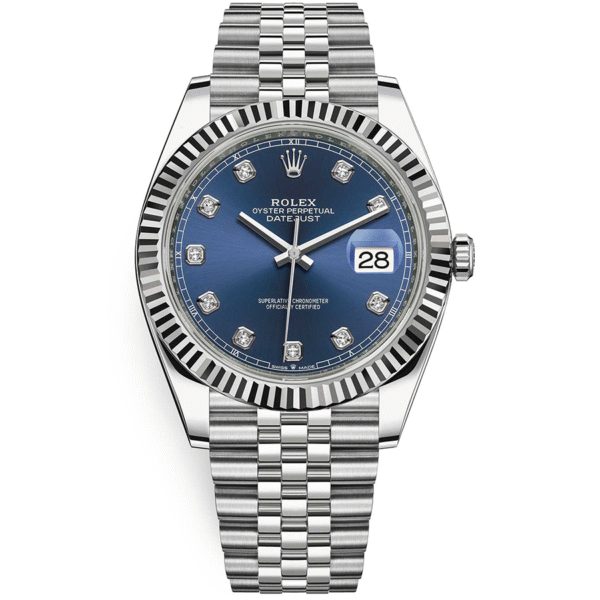 RolexDatejustIIBrightBlueDiamondFlutedDial41mm126334Jubilee.png Rolex Datejust 41mm Bright Blue Diamond Dial Fluted Bezel 126334