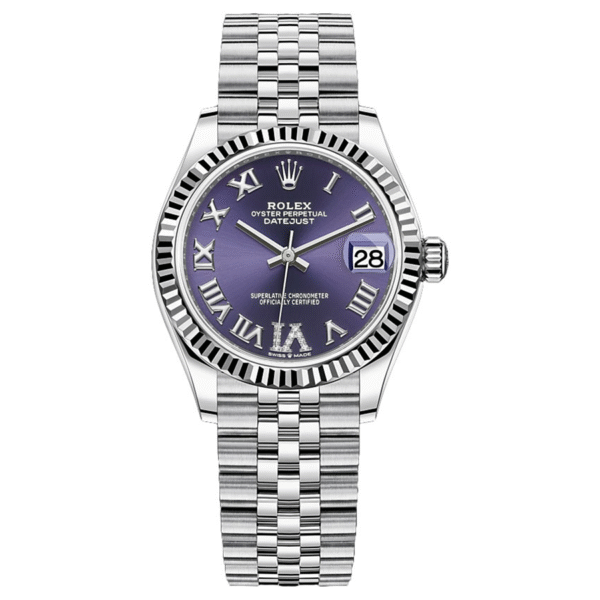 RolexDatejustIIPurpleDiamondRomanNumeralFlutedDial31mm278274Jubilee.png Rolex Datejust Purple Diamond Roman Numeral Dial Fluted Bezel 31mm 278274