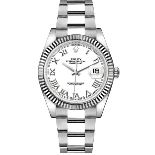 RolexDatejustIIWhiteRomanNumeralFlutedDial41mm126334.png Rolex Datejust 41mm White Roman Numeral Dial Fluted Bezel 126334