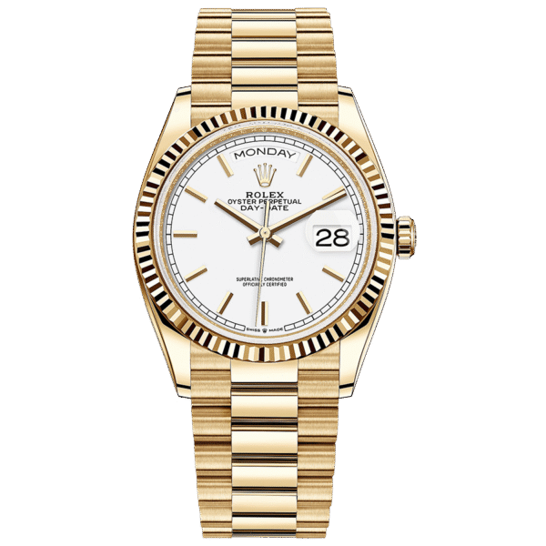 RolexDay-Date36mmPresidential128238FlutedBezelWhiteDial.png Rolex Day-Date 36mm Presidential 128238 Fluted Bezel White Dial