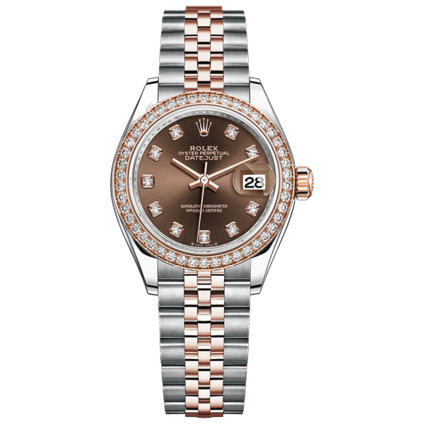 RolexLady-DatejustChocolateDiamondDialDiamondBezel28mm279381RBRJubilee.png Rolex Lady-Datejust Chocolate Diamond Dial Diamond Bezel 28mm 279381RBR
